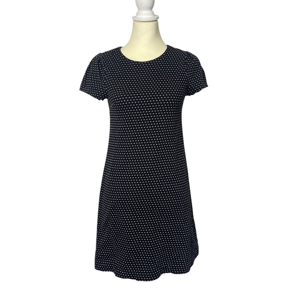 Maeve Polka Dot Short Sleeve Shift Dress Size XS Black White Casual Cute Chic